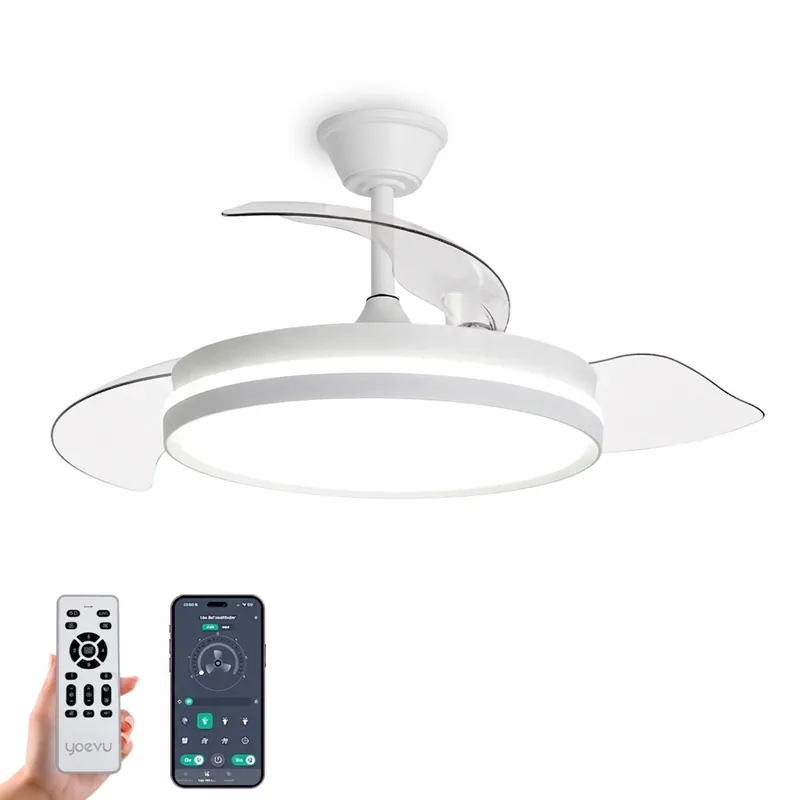 Ventilador de techo LED blanco con aspas retráctiles, mando y app Bluetooth SMART HOME LIGHT PRO - Electrodomésticos
