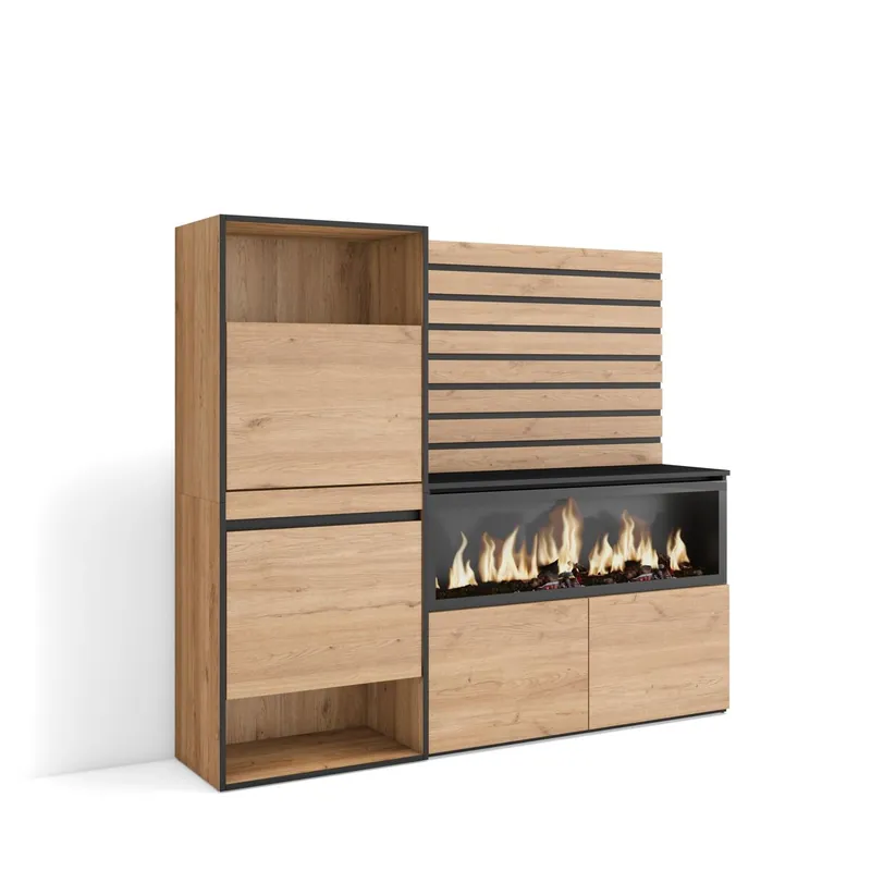 Zapatero, Armario zapatos botas, 167x35x145cm, Dormitorio, habitación, Chimenea eléctrica XXL, Listones Decorativos, Estilo Moderno, Blanco - Muebles