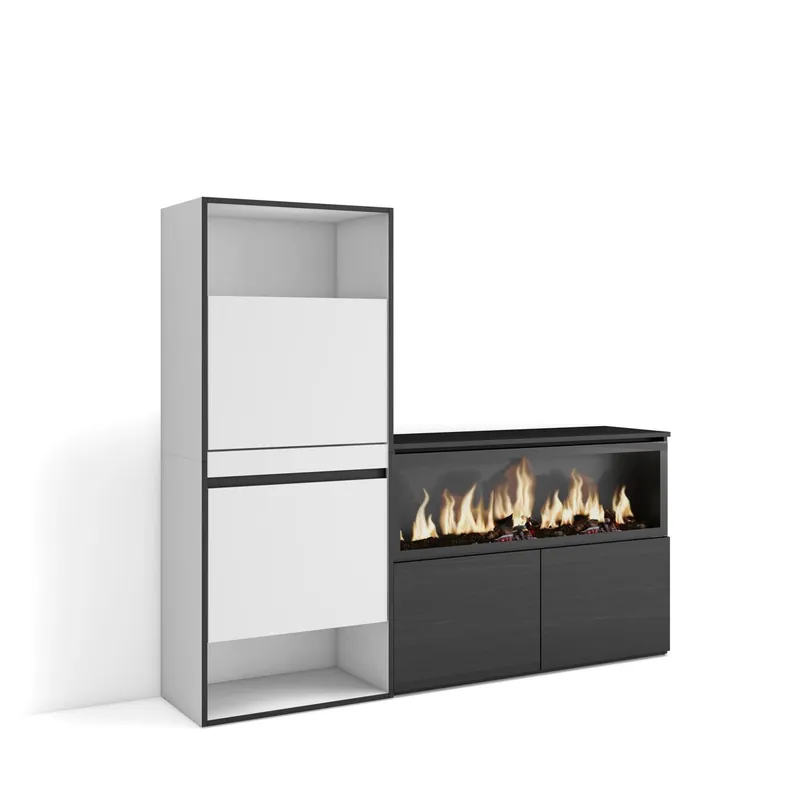 Zapatero, Armario zapatos botas, 167x35x145cm, Dormitorio, habitación, Chimenea eléctrica XXL, Estilo Moderno, Blanco - Muebles