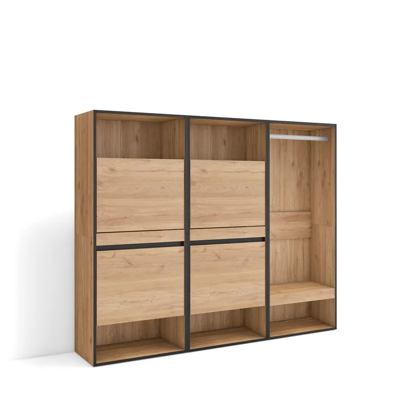 Zapatero, Armario zapatos botas, 180x35x145cm, Dormitorio, habitación, Vestidor abierto, Estilo Moderno, Cemento - Muebles