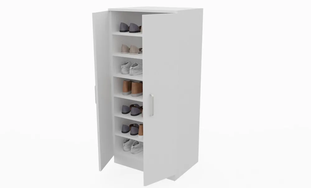 Zapatero 2 puertas, Armario Auxiliar con 7 estantes. Blanco Dormidán - Muebles