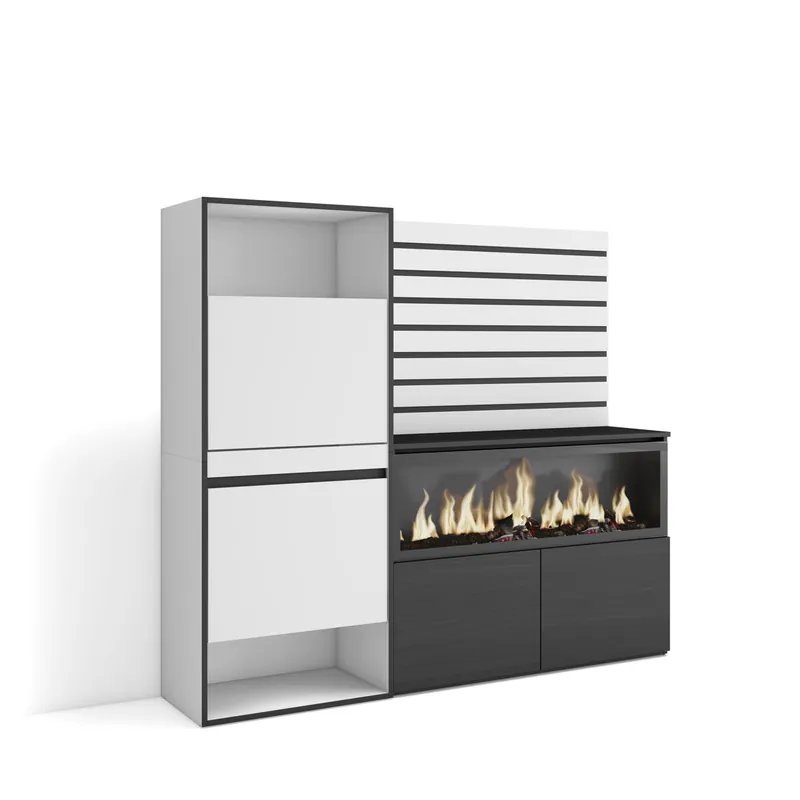 Zapatero | Armario zapatos botas | 167x145x35 cm | Dormitorio, habitación | Chimenea eléctrica XXL | Listones Decorativos | Estilo Moderno | Blanco - Muebles