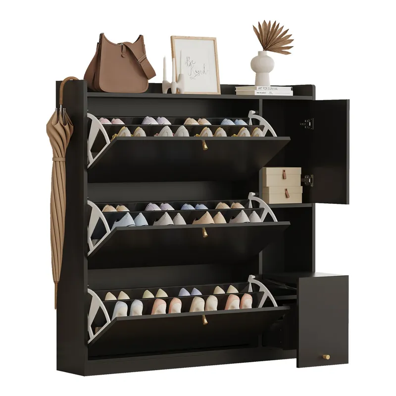 Zapatero de panel de partículas con 1 puerta y 3 trampones,blanco - Muebles