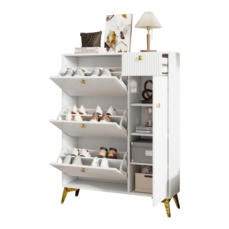 Zapatero de panel de partículas con 1 puerta y 3 trampones,blanco - Muebles