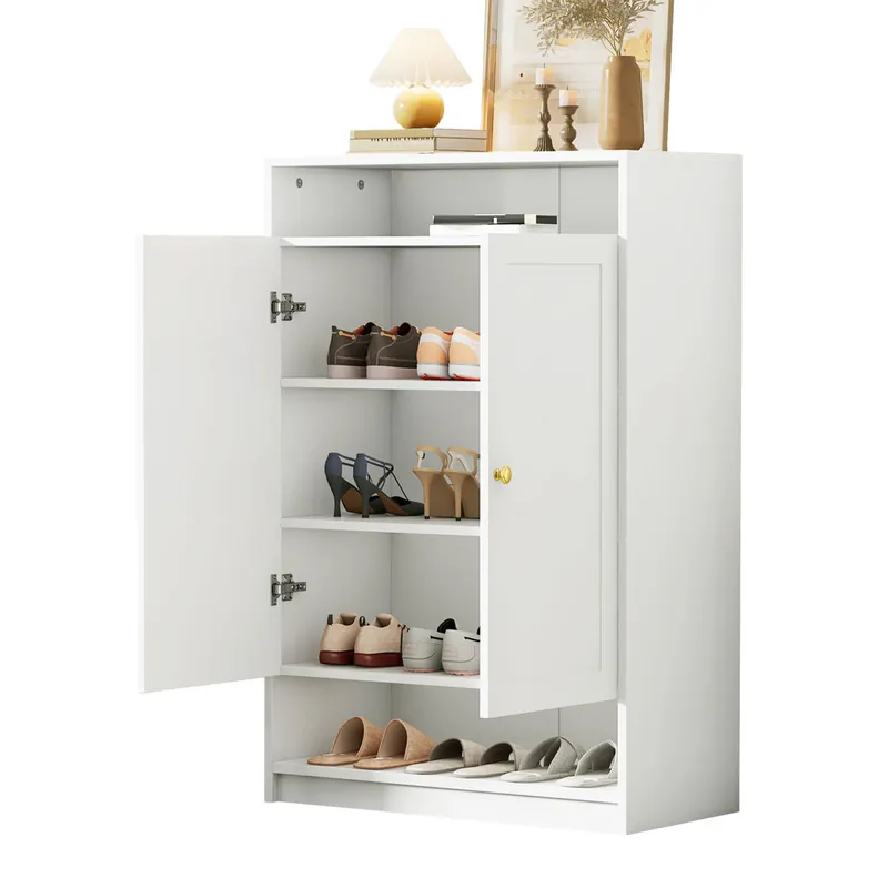 Zapatero de panel de partículas con 2 puertas,blanco - Muebles