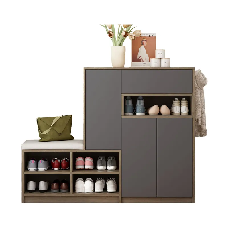Zapatero de panel de partículas con 3 puertas,natural+gris - Muebles