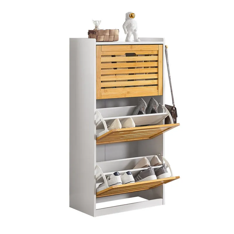Zapatero con 3 solapas y 2 Ganchos Armario de entrada Zapatero Estrecho Organizador 55 x 30 x 112 cm FSR108-WN SoBuy