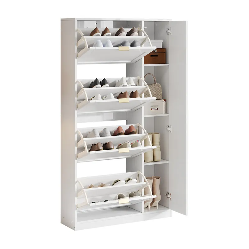 Zapatero de panel de partículas con 4 trampones,blanco - Muebles