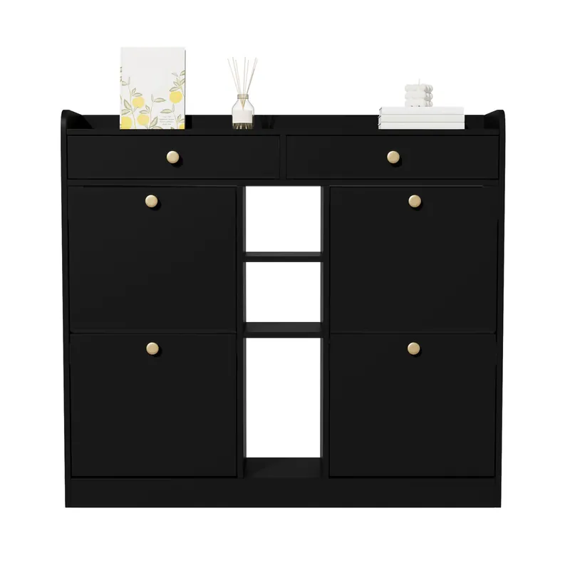 Zapatero de panel de partículas con 4 trampones y 2 cajónes,blanco - Muebles