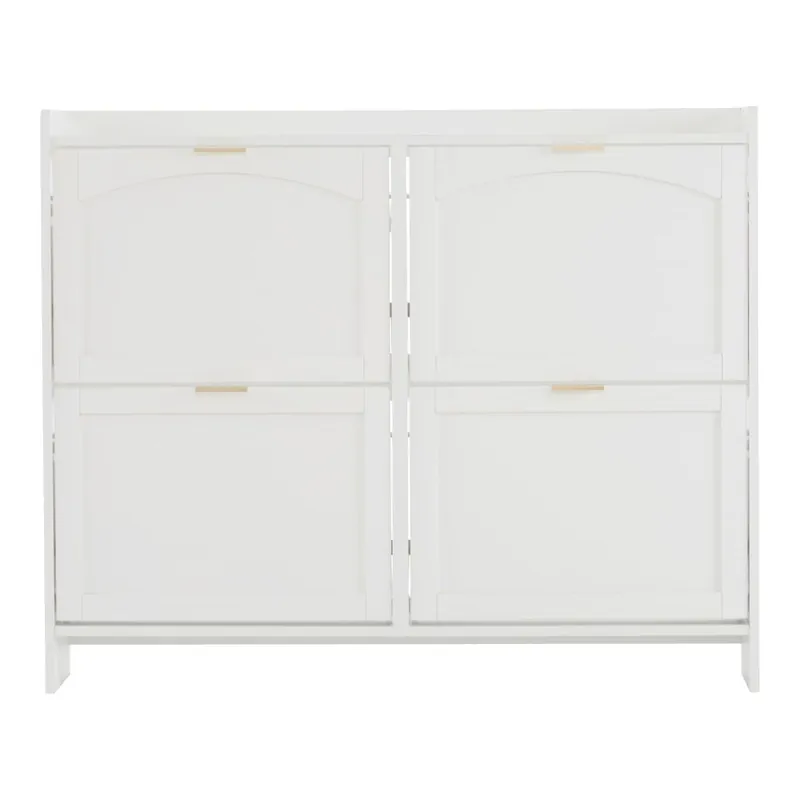 Zapatero moderno 110x90x24 cm - 4 compartimentos abatibles, estante libre, almacenamiento abierto - Blanco