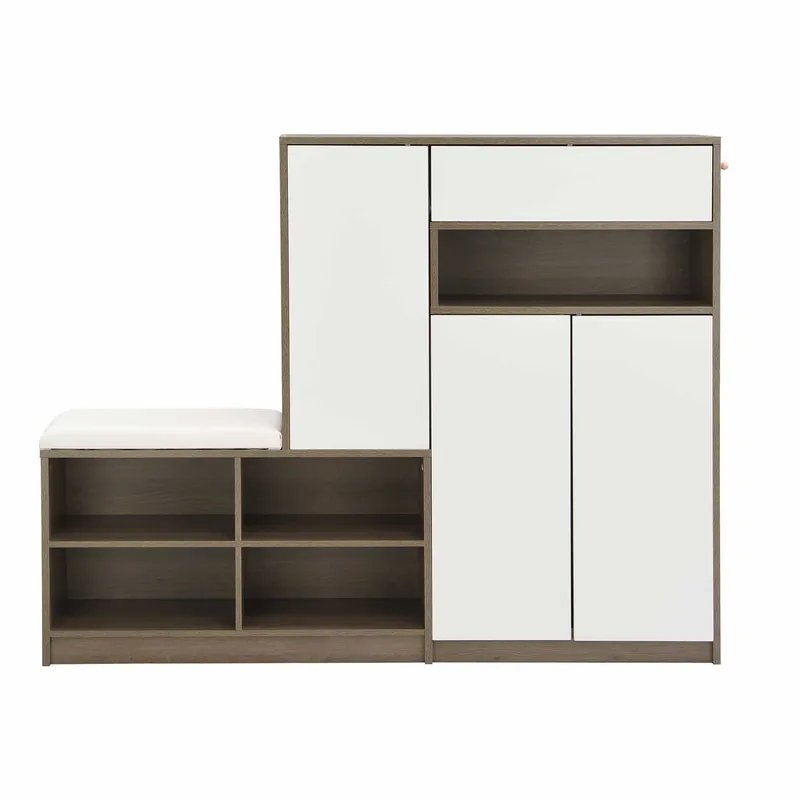 Zapatero multifuncional - con asiento acolchado - gran espacio de almacenamiento - Blanco