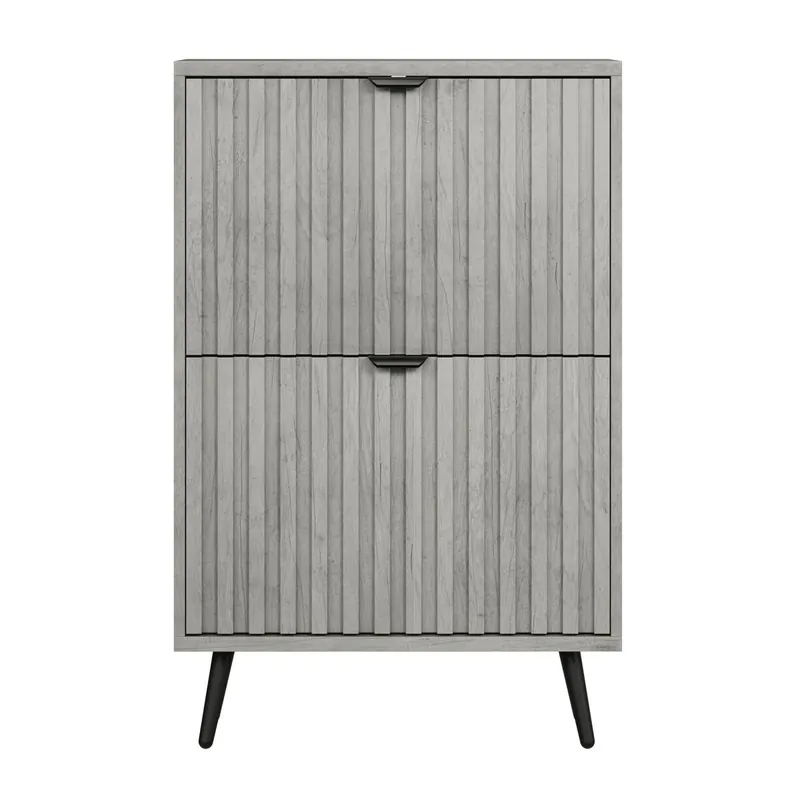 Zapatero oculto 60 cm - 2 cajones abatibles, diseño ranurado, para entrada y salón - Gris