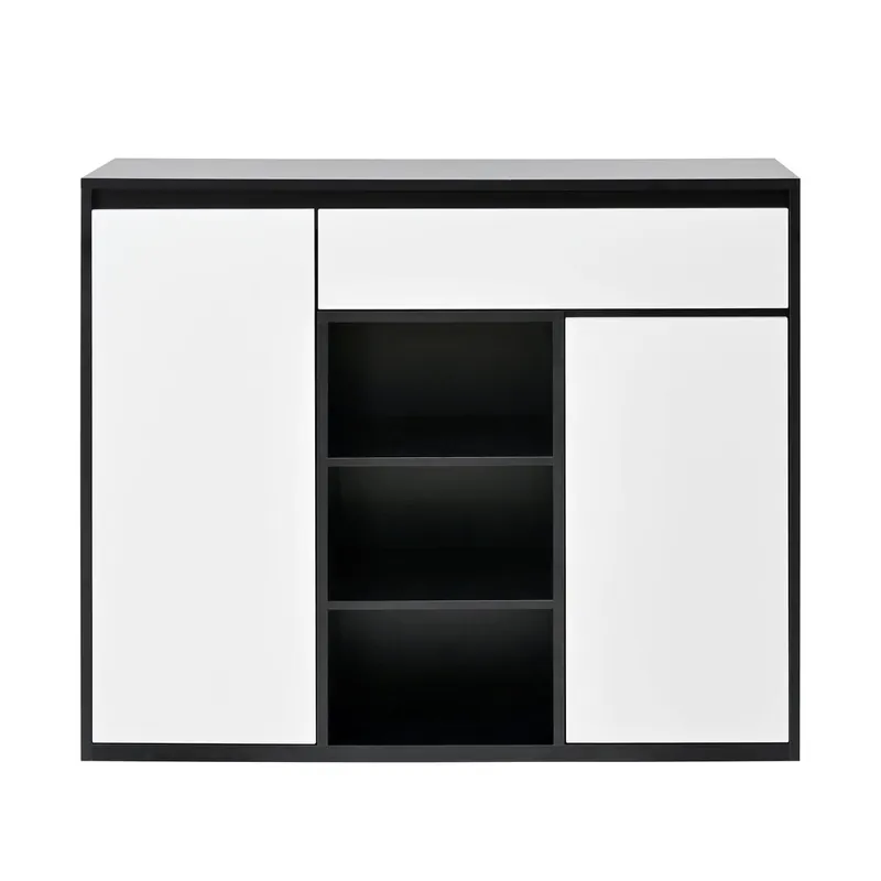 Zapatero 105x39,5x86 cm - 2 puertas, 1 cajón, estante ajustable - Negro y Blanco