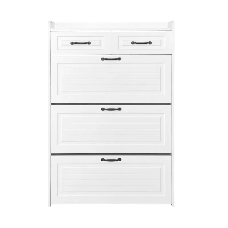 Zapatero 80x23.5x131 cm - con 3 puertas y 2 cajones - madera - blanco - para entrada o salón