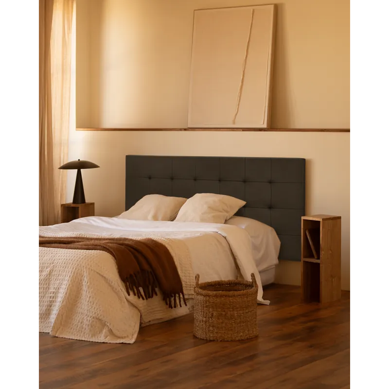 Cabecero tapizado de polipiel con pliegues en color negro de 90x80cm - Dormitorio