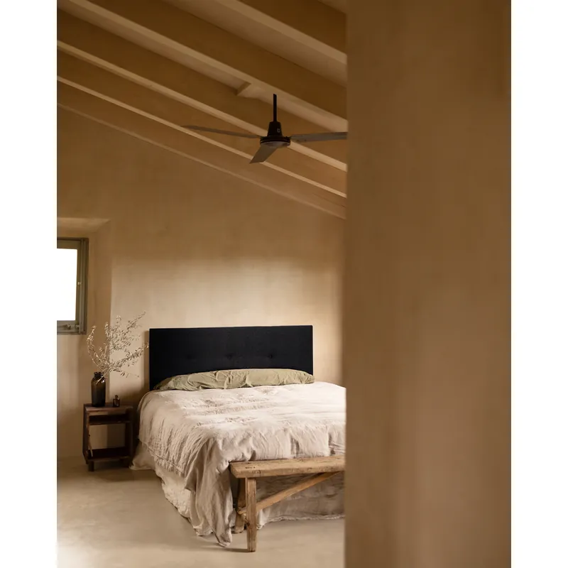 Cabecero tapizado de poliester con botones en color negro de 90x80cm - Dormitorio