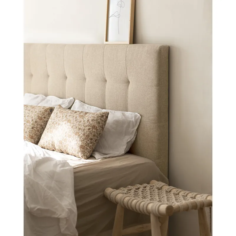 Cabecero tapizado de poliester con pliegues en color beige de 90x80cm - Dormitorio