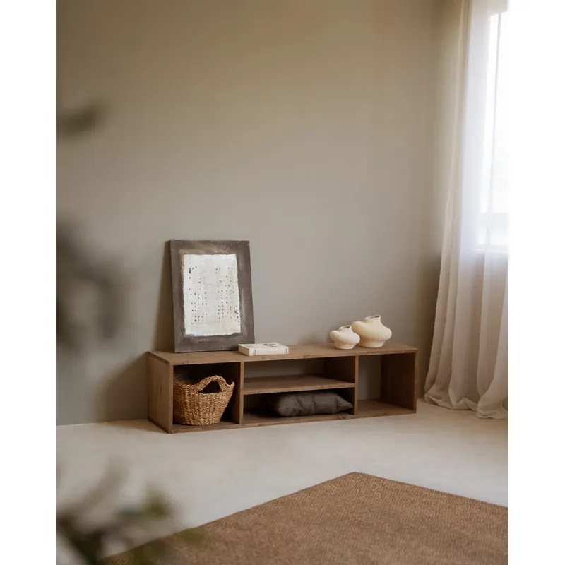 Mueble de TV de madera maciza en tono roble oscuro de 160x40cm - Muebles TV