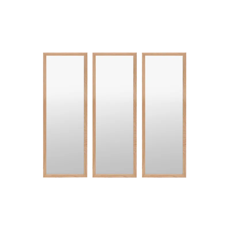 Set de 3 espejos de pared rectangulares de madera tono natural de 90x30cm