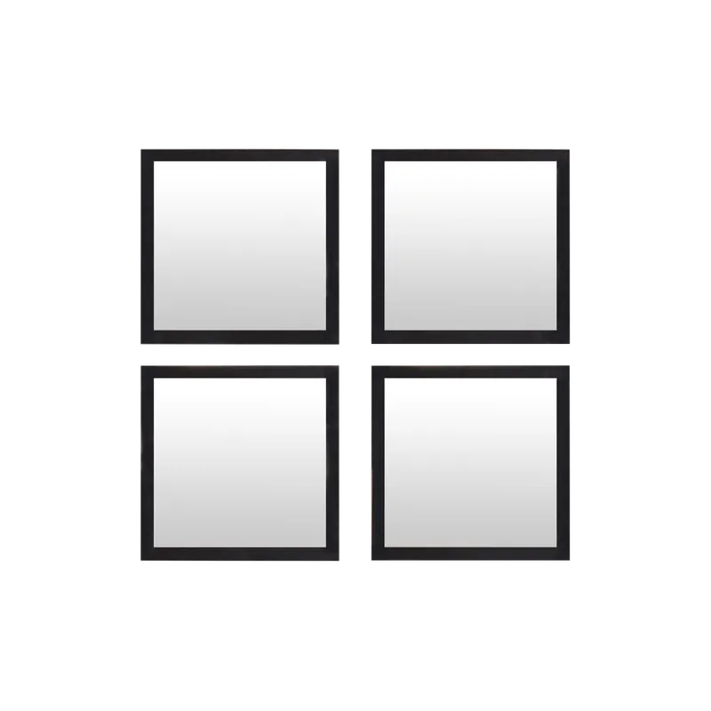 Set de 4 espejos de pared cuadrados de madera tono negro de 30x30cm