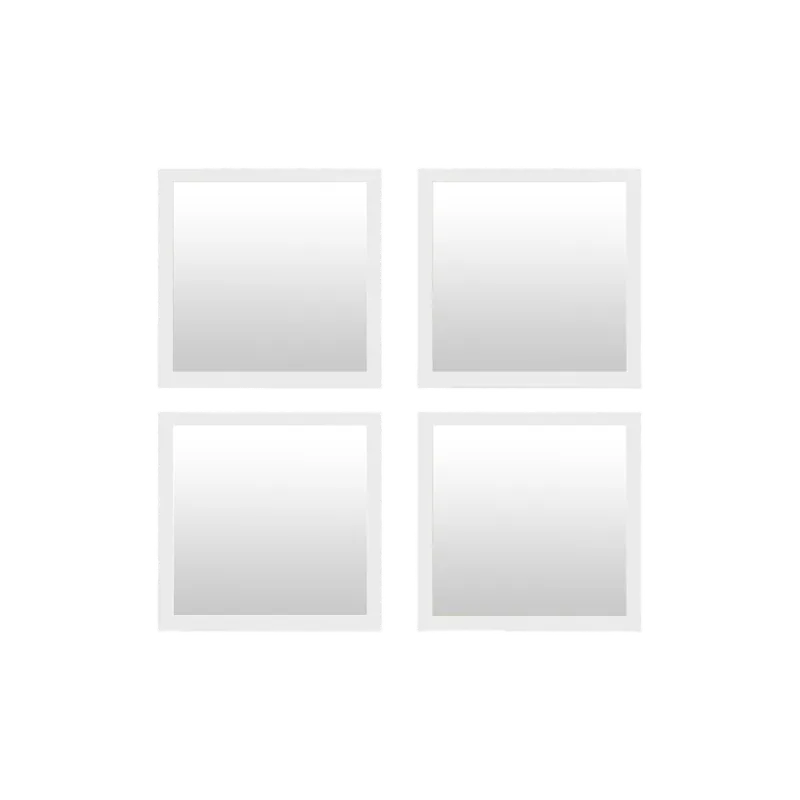 Set de 4 espejos de pared cuadrados de madera tono blanco de 30x30cm