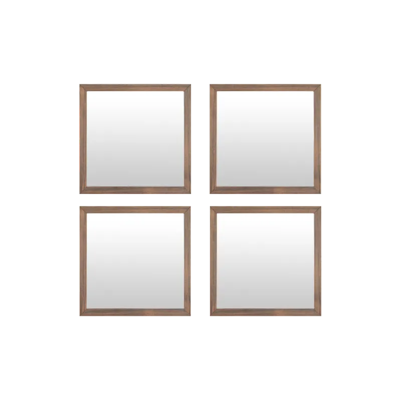 Set de 4 espejos de pared cuadrados de madera tono nogal de 30x30cm