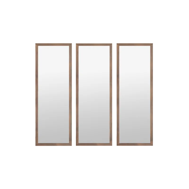 Set de 3 espejos de pared rectangulares de madera tono nogal de 90x30cm