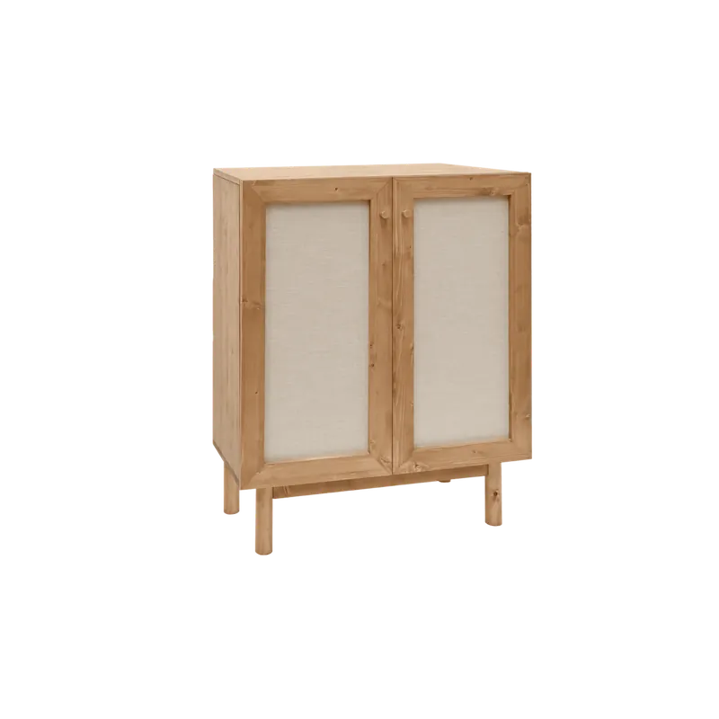 Aparador de madera maciza y tejido de lino de 2 puertas en tono roble oscuro de 100x80cm - Envío rápido