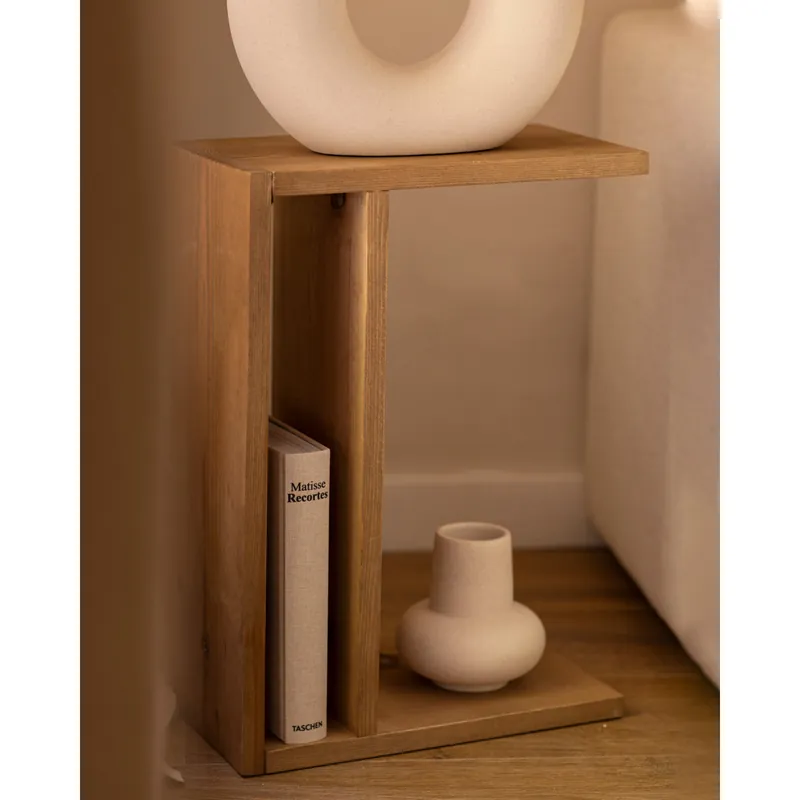 Mesita de noche de madera maciza en tono roble oscuro de 50x36cm - Mesitas de noche