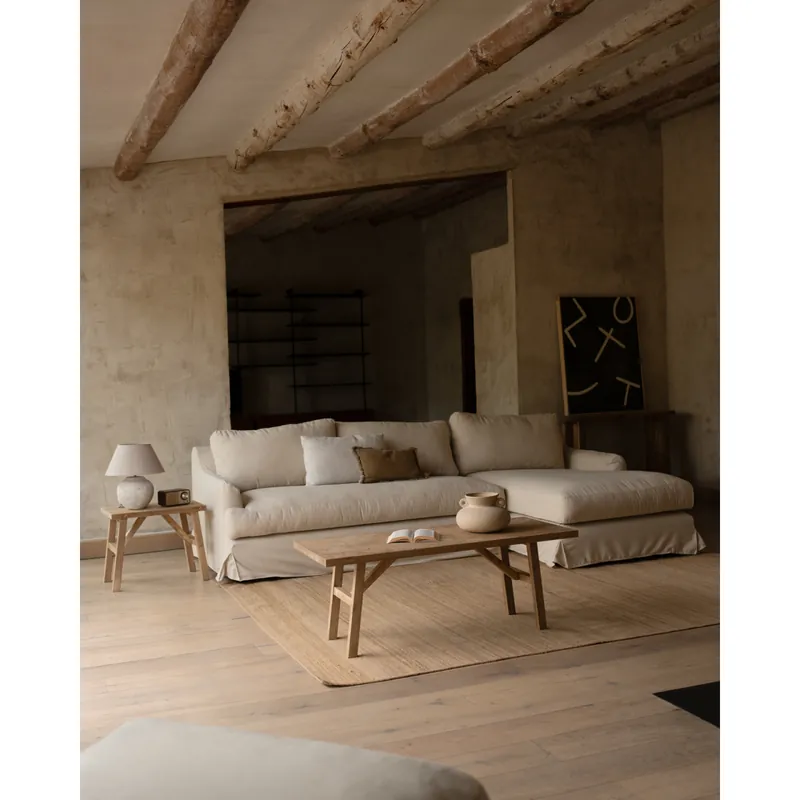 Mesa de centro de madera maciza acabado roble oscuro de 120x50cm - Mesas de centro