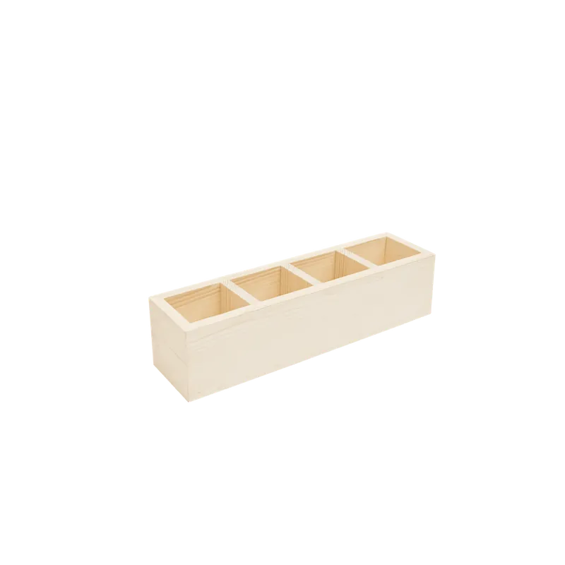 Organizador con cuatro departamentos de madera maciza tono natural de 10x40cm - Accesorios