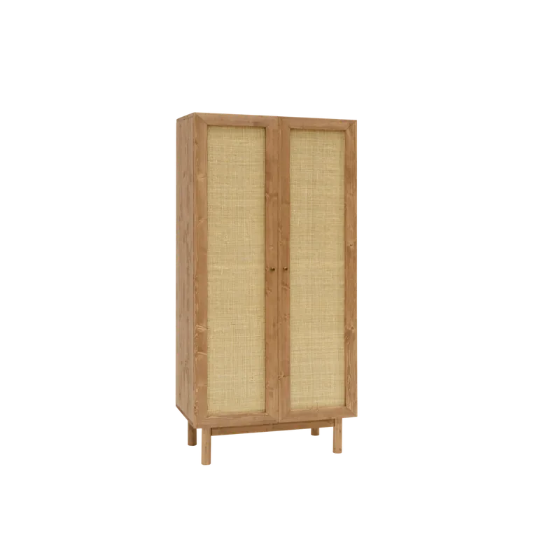 Armario elaborado con madera natural de abeto y tejido de médula de ratán de 180x80x40cm - Envío rápido