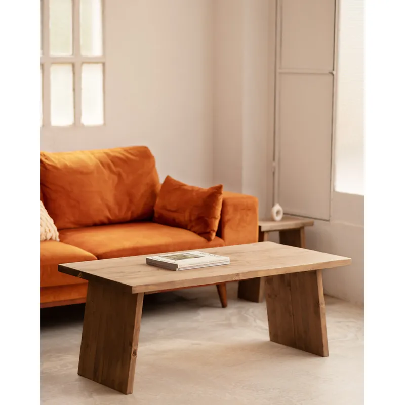 Mesa de centro de madera maciza acabado roble oscuro de 120x60cm - Mesas de centro