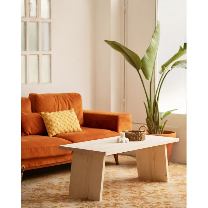Mesa de centro de madera maciza acabado natural de 120x60cm - Mesas de centro