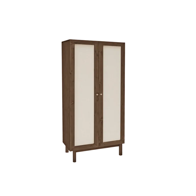 Armario elaborado con madera de abeto y tejido de lino tono nogal de 180x80cm - Envío rápido
