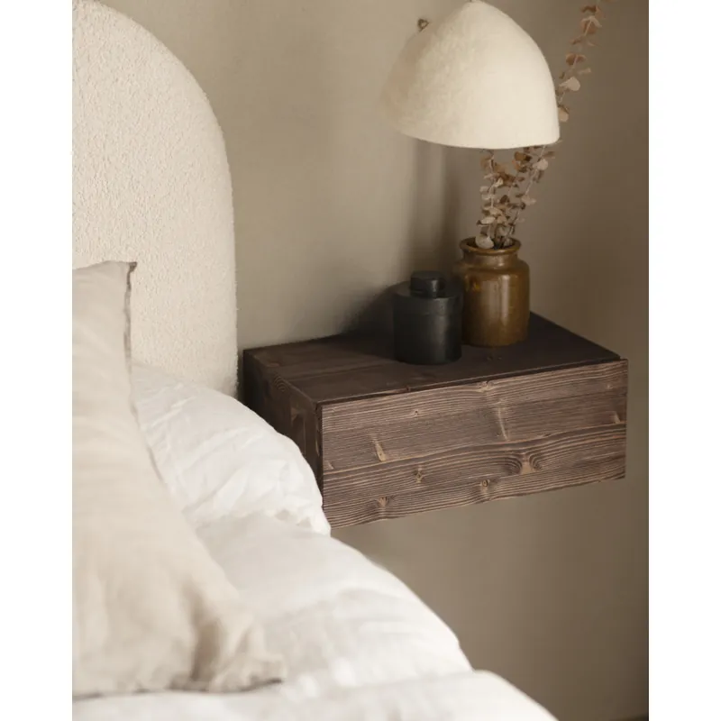 Mesita de noche de madera maciza flotante en tono nogal de 40cm - Mesitas de noche