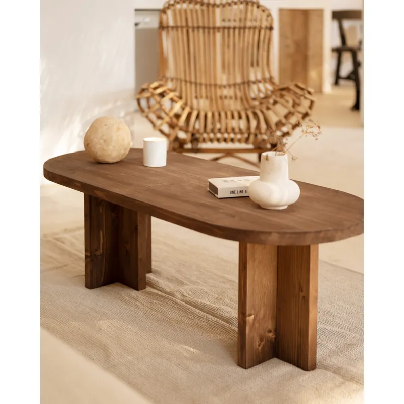 Mesa de centro de madera maciza en tono nogal de de 120x50cm - Mesas de centro