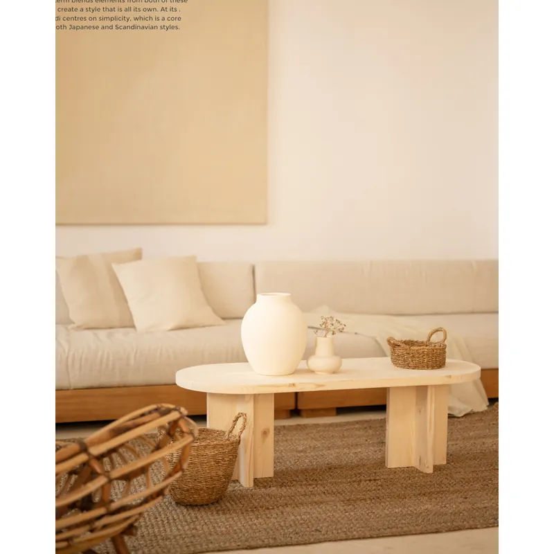 Mesa de centro de madera maciza en tono natural de 120x50cm - Mesas de centro