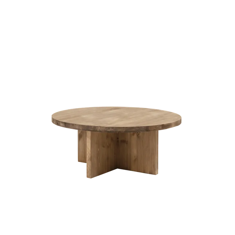 Mesa de centro redonda de madera maciza acabado roble oscuro de Ø60cm - Mesas de centro
