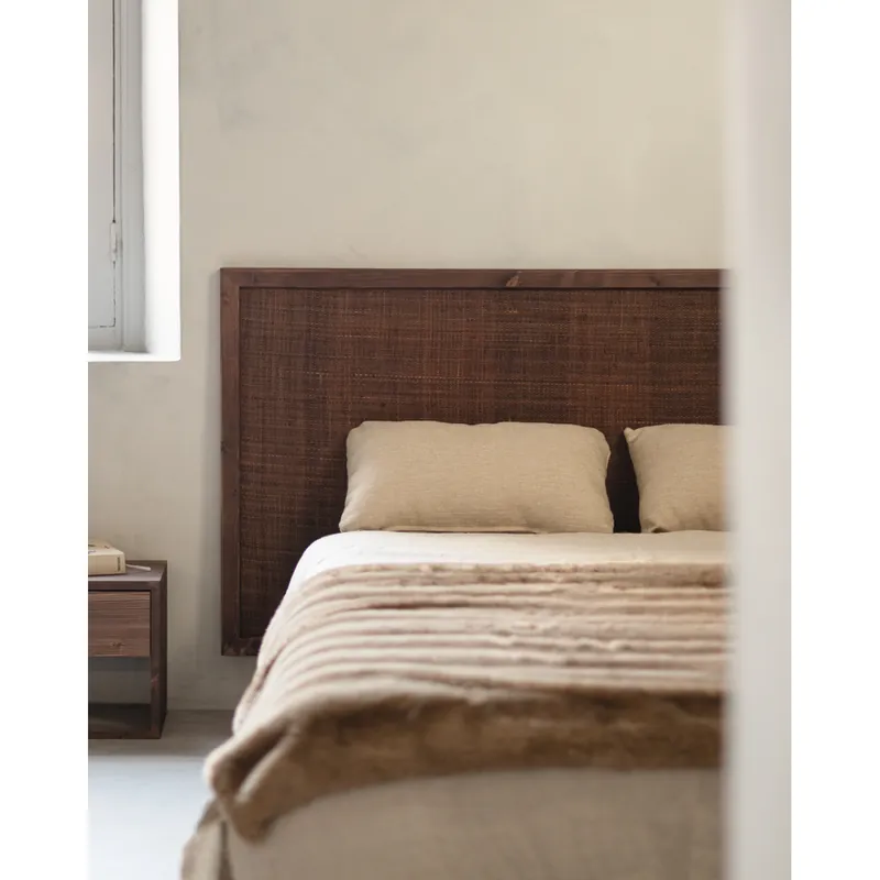 Cabecero de madera maciza y rafia en tono marrón de 80x60cm - Cabeceros