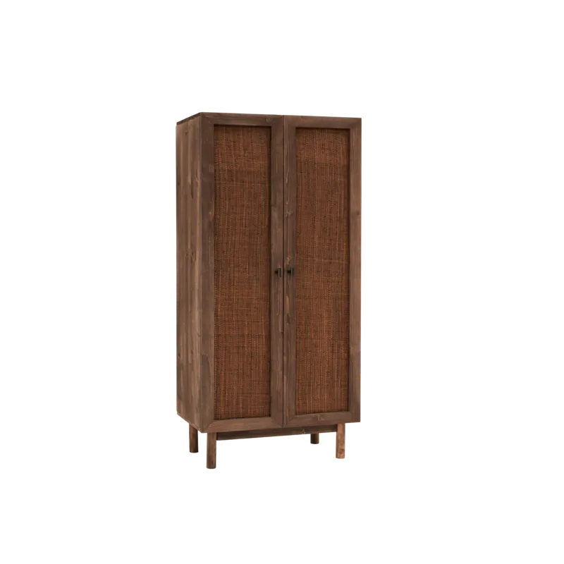 Armario de madera maciza y rafia en tono nogal 180x80cm - Envío rápido