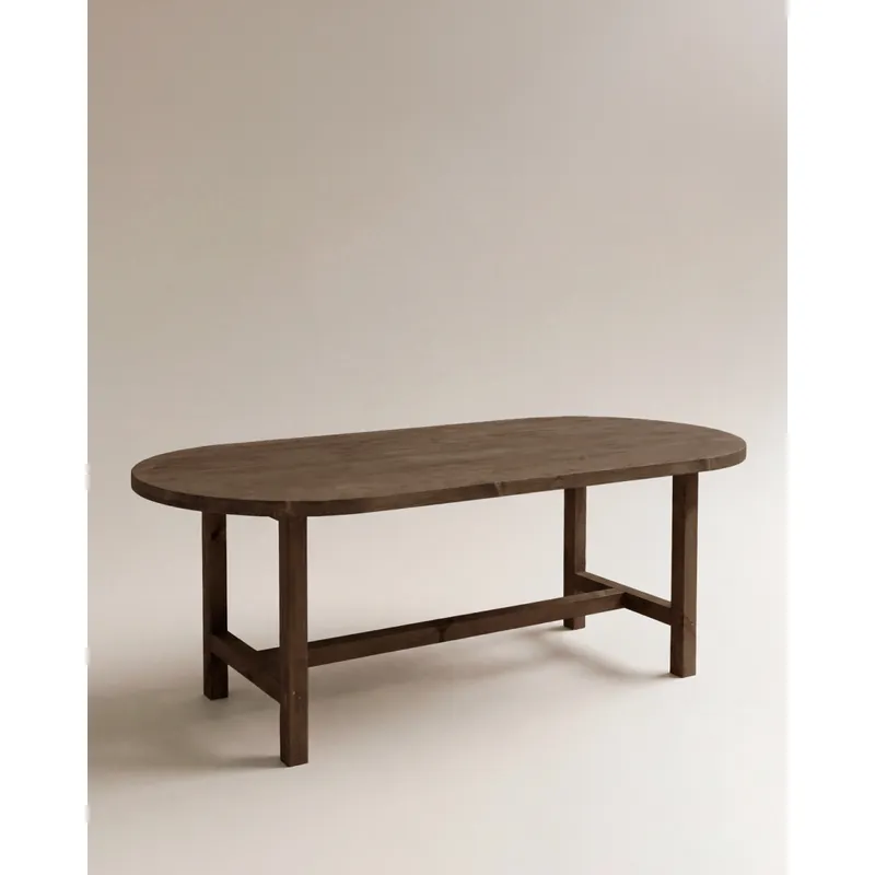Mesa de comedor de madera maciza ovalada en tono nogal de 160x78cm - Mesas de comedor