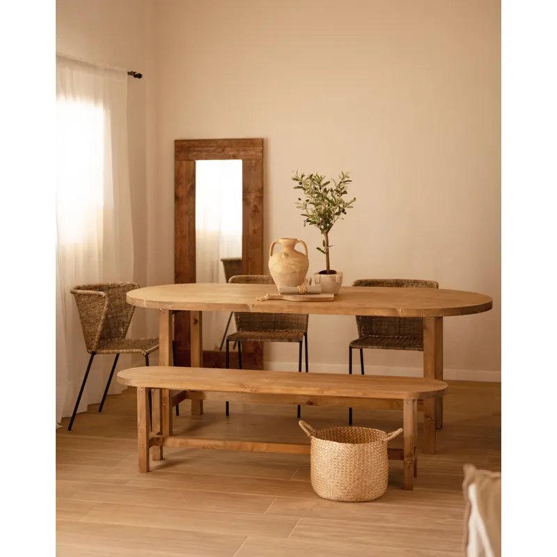 Mesa de comedor de madera maciza ovalada en tono roble oscuro de 160x78cm - Mesas de comedor