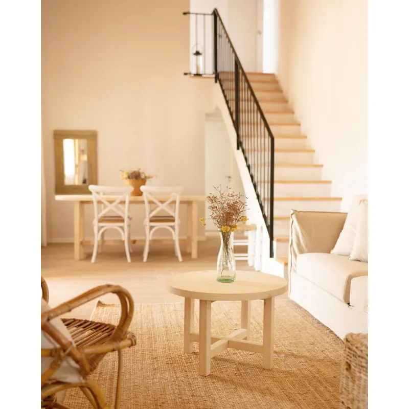 Mesa de centro redonda de madera maciza acabado natural de Ø60cm - Mesas de centro