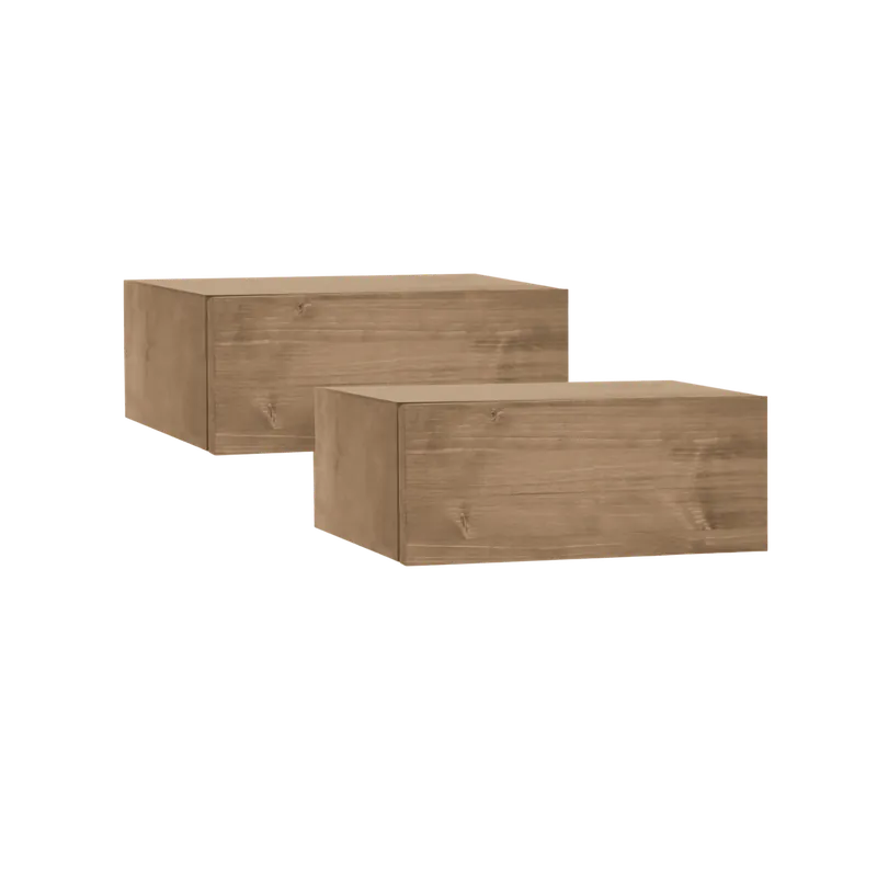 Pack de dos mesitas de noche de madera maciza flotante en tono roble oscuro de 40cm
