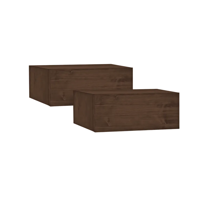 Pack de dos mesitas de noche de madera maciza flotante en tono nogal de 40x15cm