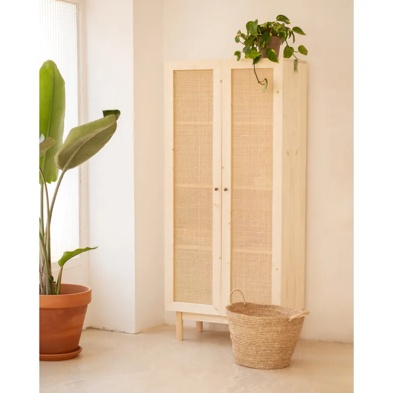 Armario elaborado con madera de abeto y tejido de médula de ratán de 180x80cm - Envío rápido