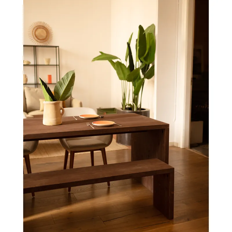 Banco de madera maciza en tono nogal de 145cm - Bancos y taburetes