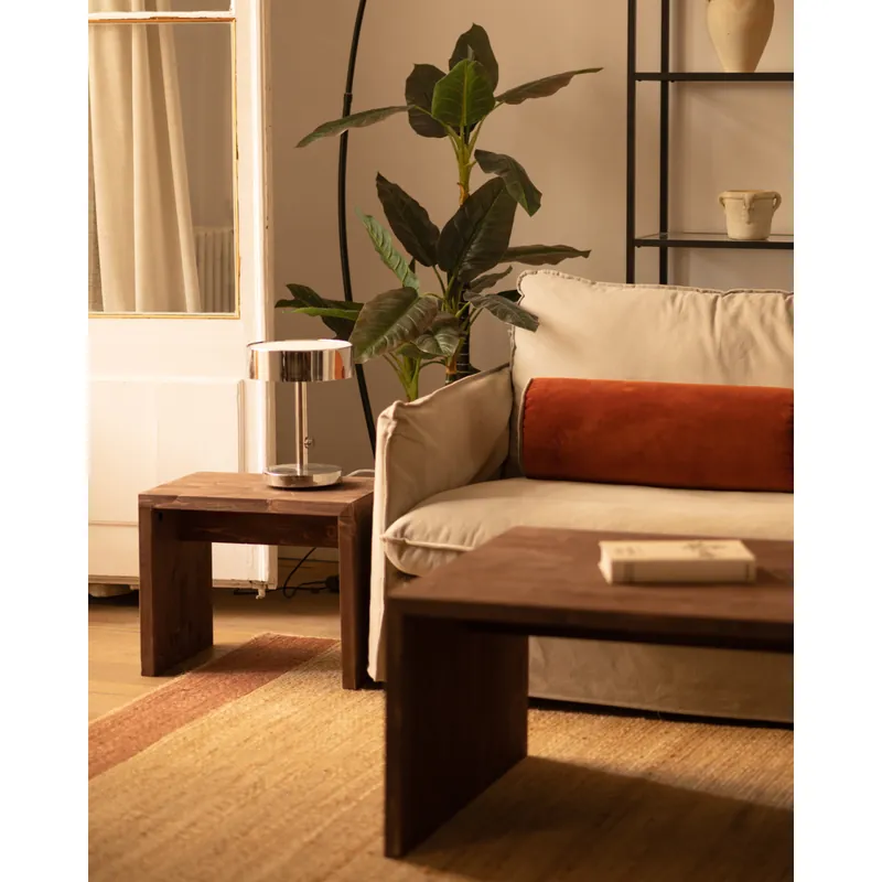 Mesita / Taburete de madera maciza en tono nogal de 45x50cm - Mesas auxiliares