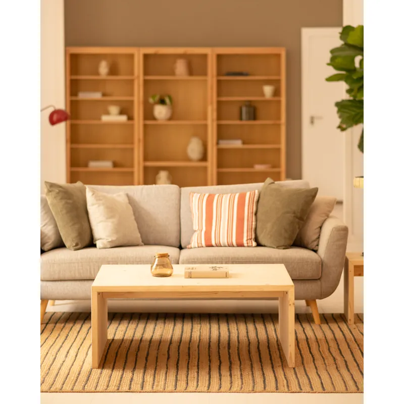Mesa de centro de madera maciza en tono natural de 110x45x74cm - Mesas de centro